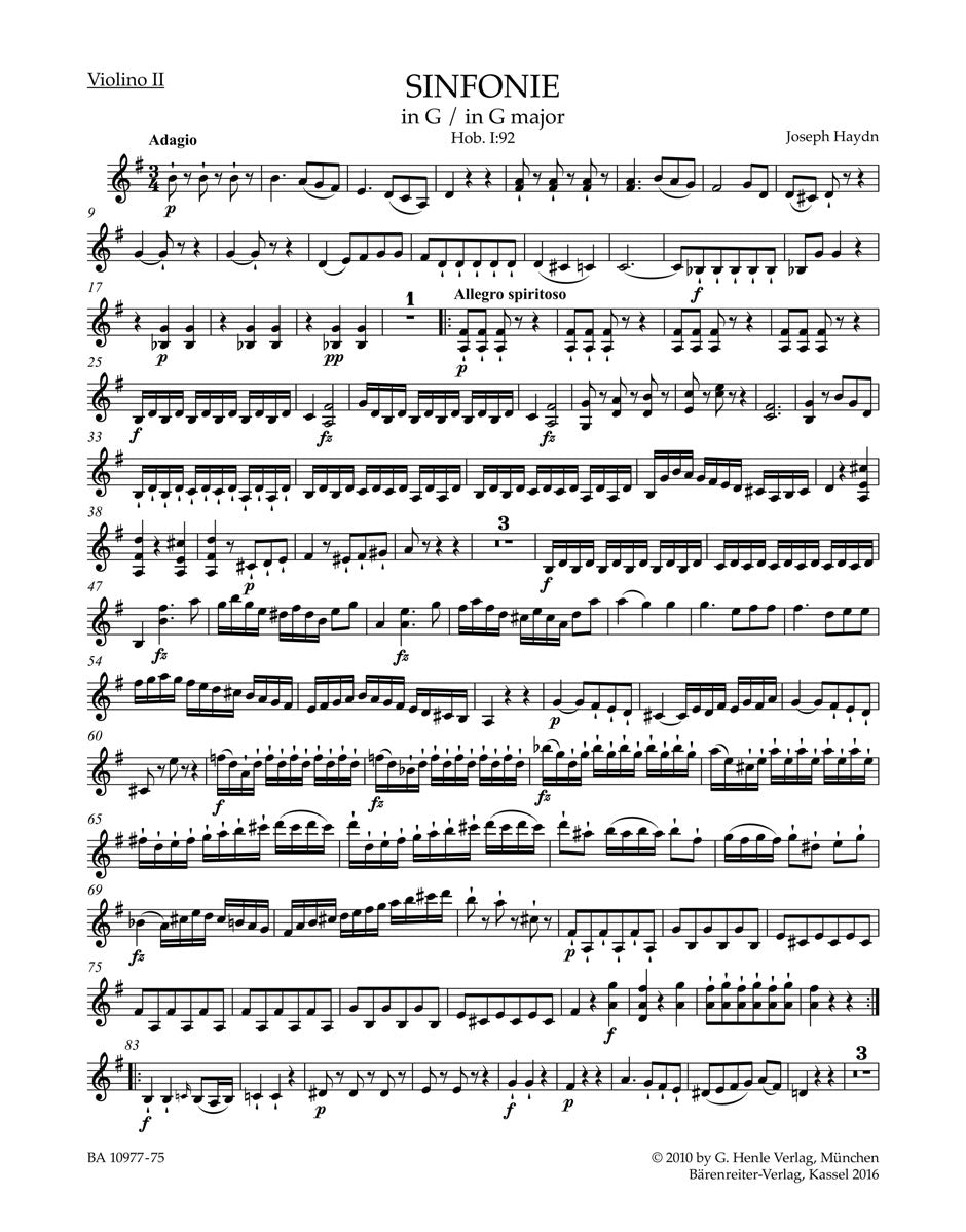 Haydn, Symphony No. 92 Violin II (Barenreiter)