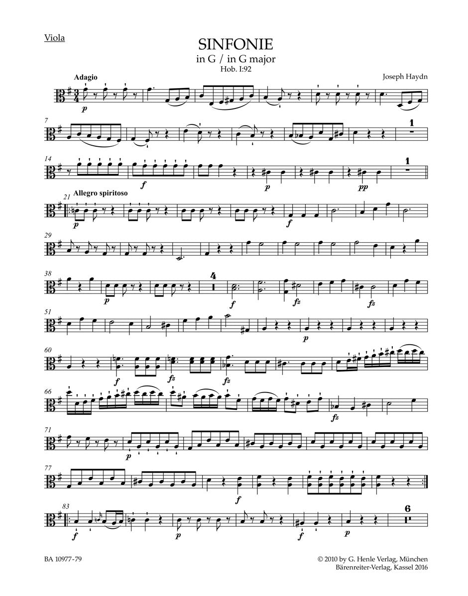 Haydn, Symphony No. 92 Viola (Barenreiter)