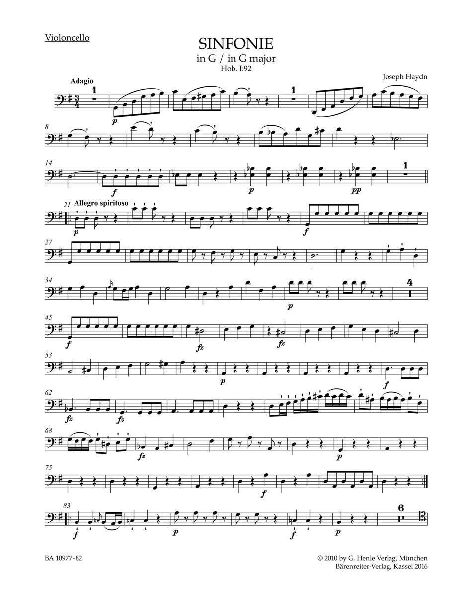 Haydn, Symphony No. 92 Violoncello (Barenreiter)