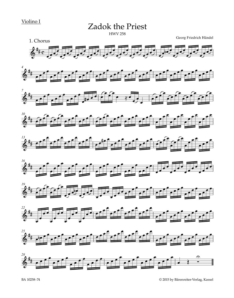 Handel, Zadok the Priest Violin I (Barenreiter)