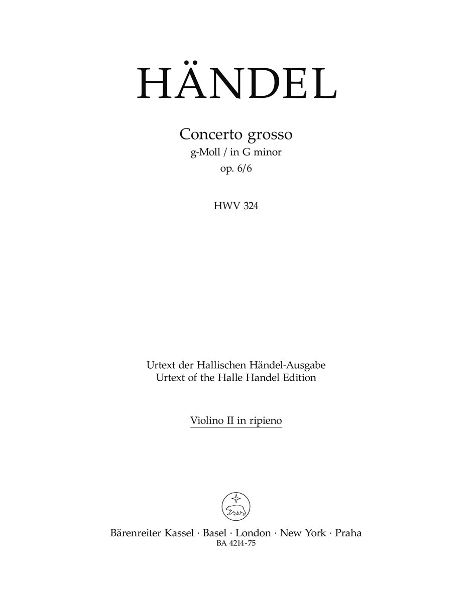Handel, Concerto op. 6/6 Vn II ripieno (Barenreiter)