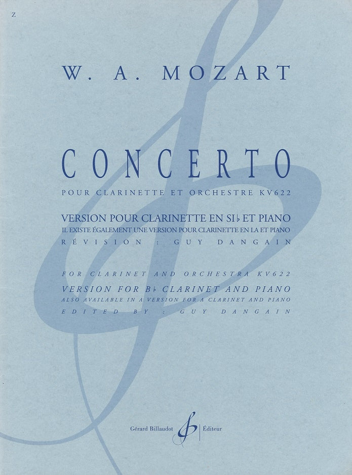 Mozart, Concerto KV 622 (BbCl,Pf)Dangain (Billaudot)