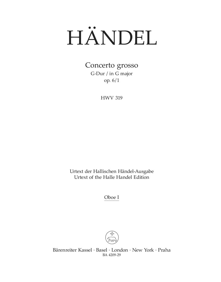 Handel, Concerto op. 6/1 Oboe I (Barenreiter)