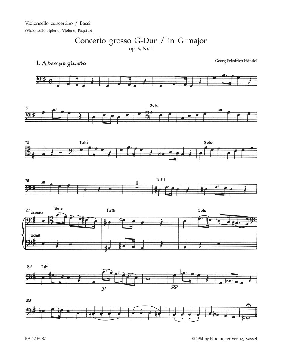 Handel, Concerto op. 6/1 Vc/CB/Bn (Barenreiter)