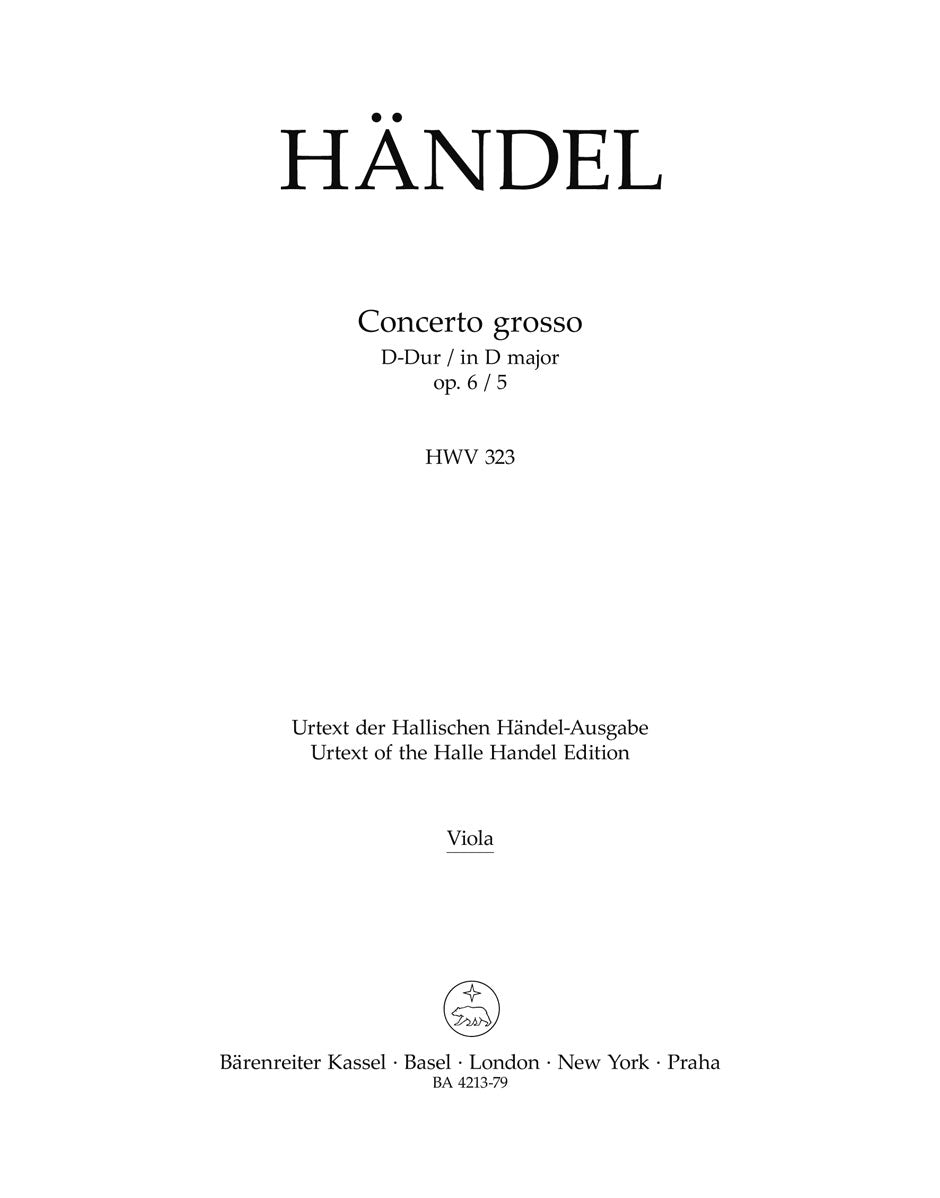Handel, Concerto op. 6/5 Viola (Barenreiter)
