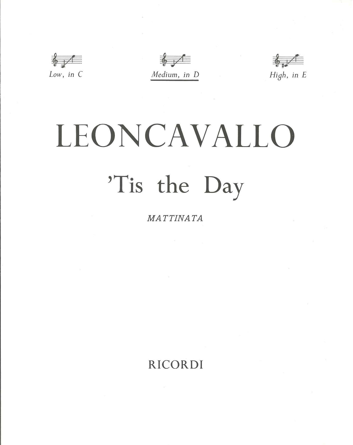Leoncavallo, Mattinata (in D) [I/E] (Ricordi)
