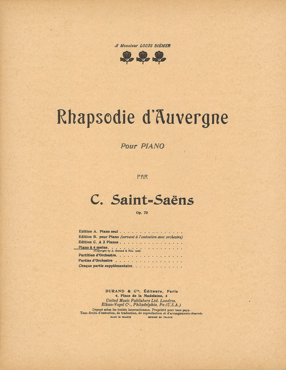 Saint-Saens, Rhapsodie d'Auvergne (1P4H) (Durand)