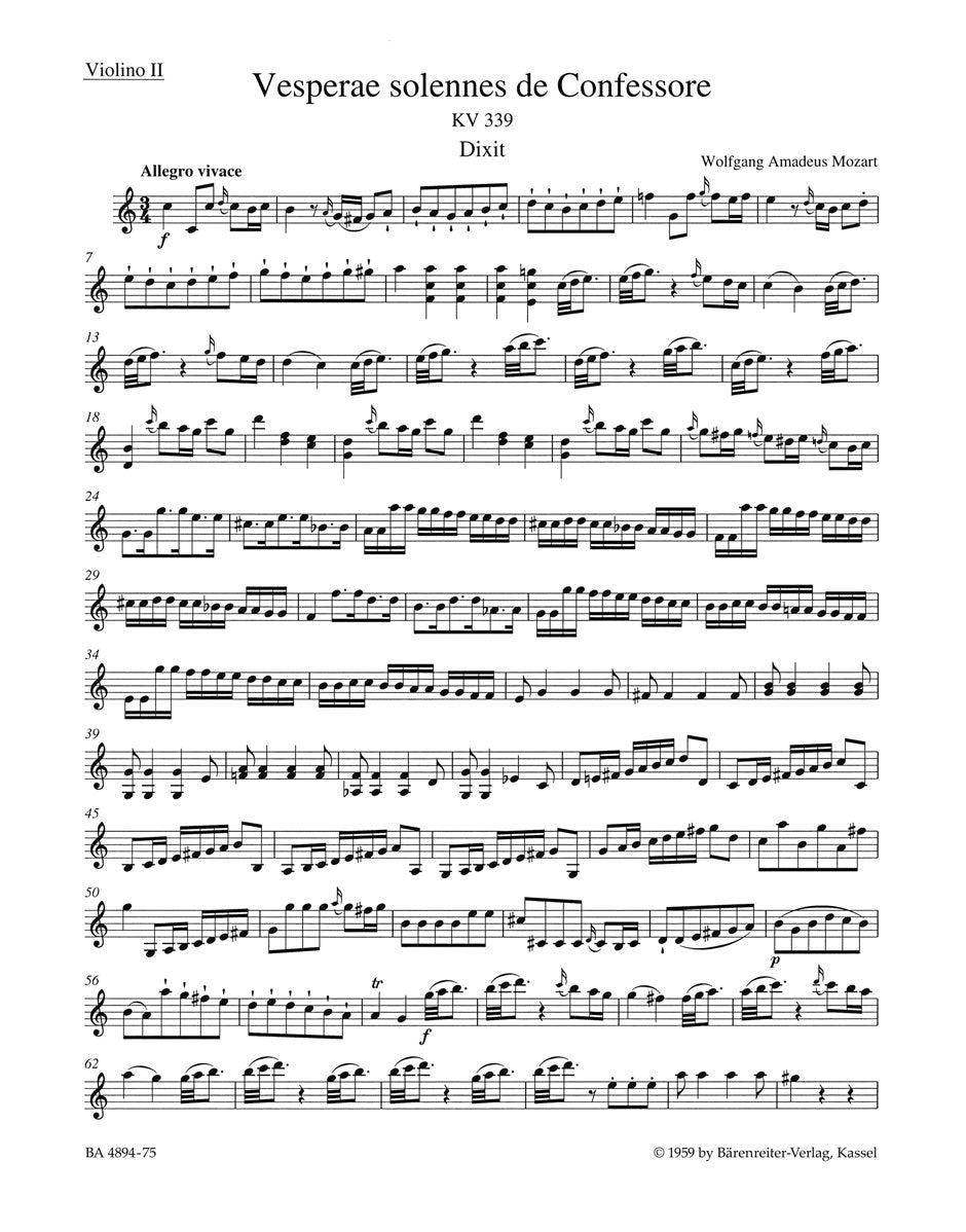 Mozart, Vesperae KV 339 Violin II (Barenreiter)