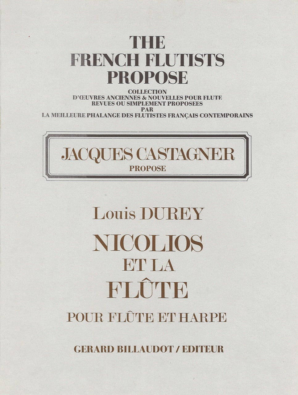 Durey, Nicolios et la flute op. 111 (Billaudot)