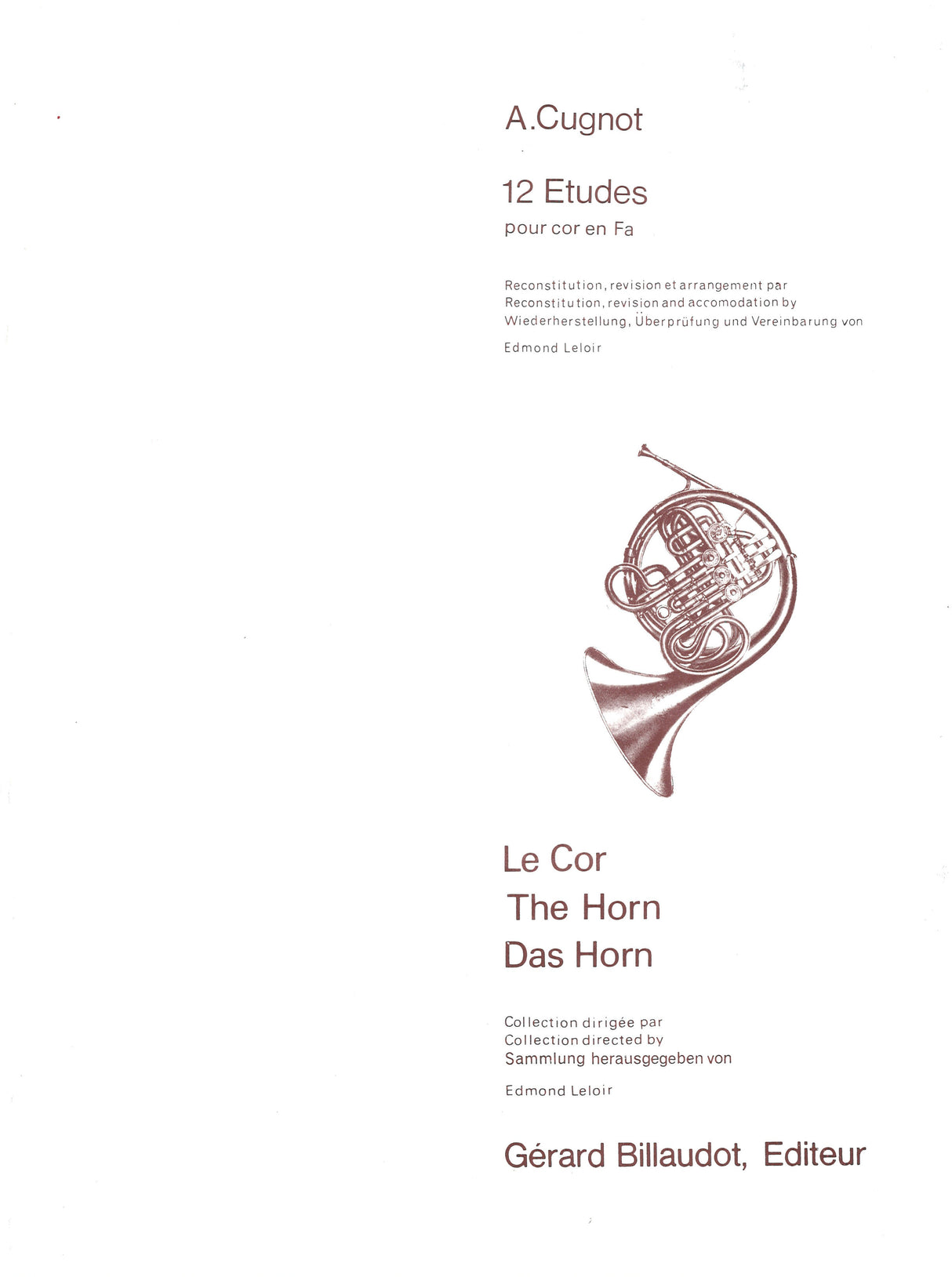 Cugnot, 12 Etudes (Leloir) (Billaudot)