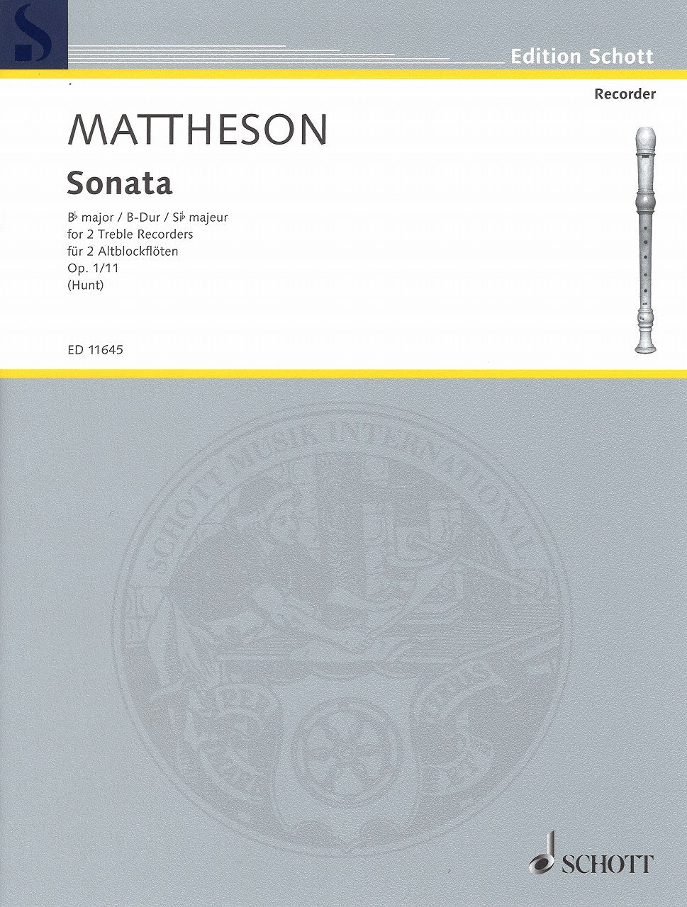 Mattheson, Sonata op. 1/11 in Bb(AA Rec) (Schott)