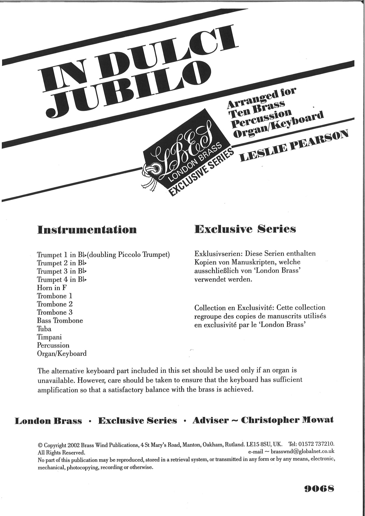 In Dulci Jubilo (10-part Brass,Perc,Kbd) (Brass Wind Publications)