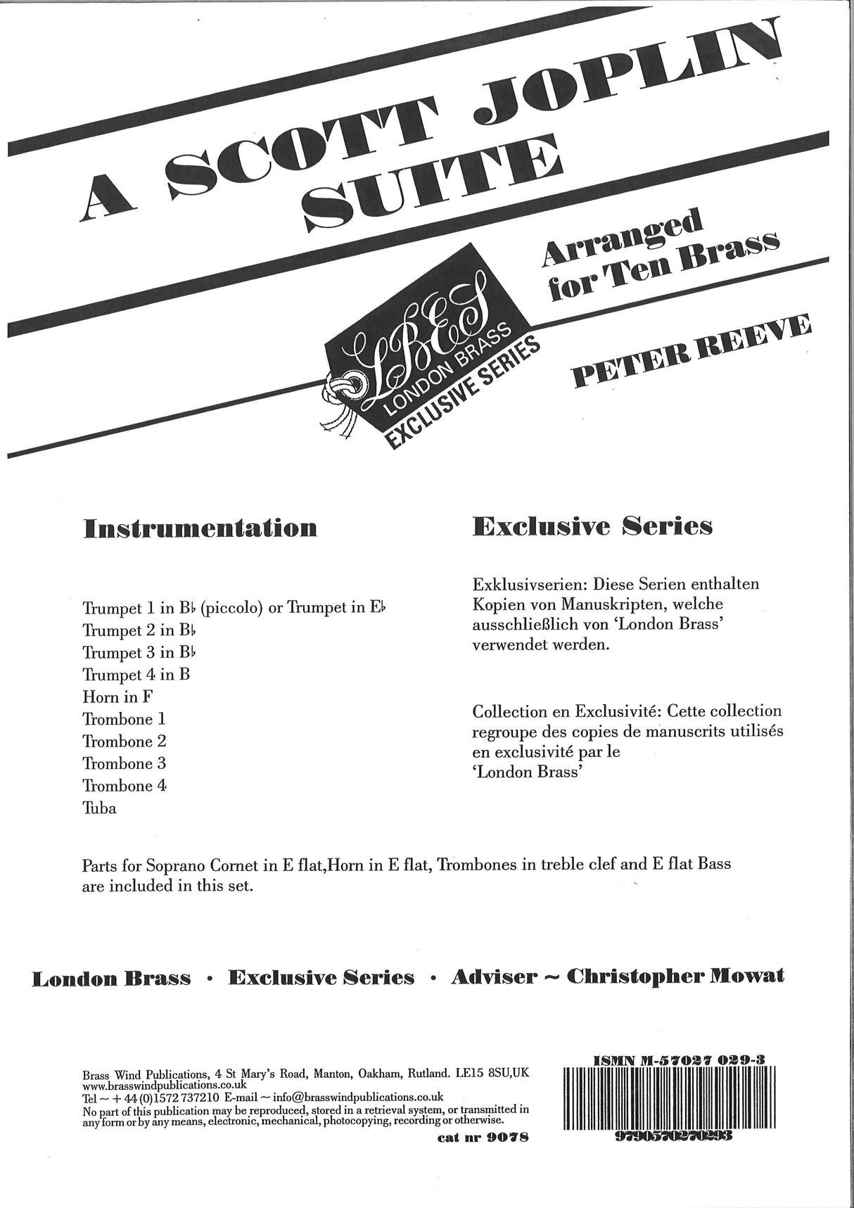 Joplin, Scott Joplin Suite (Brass Wind Publications)