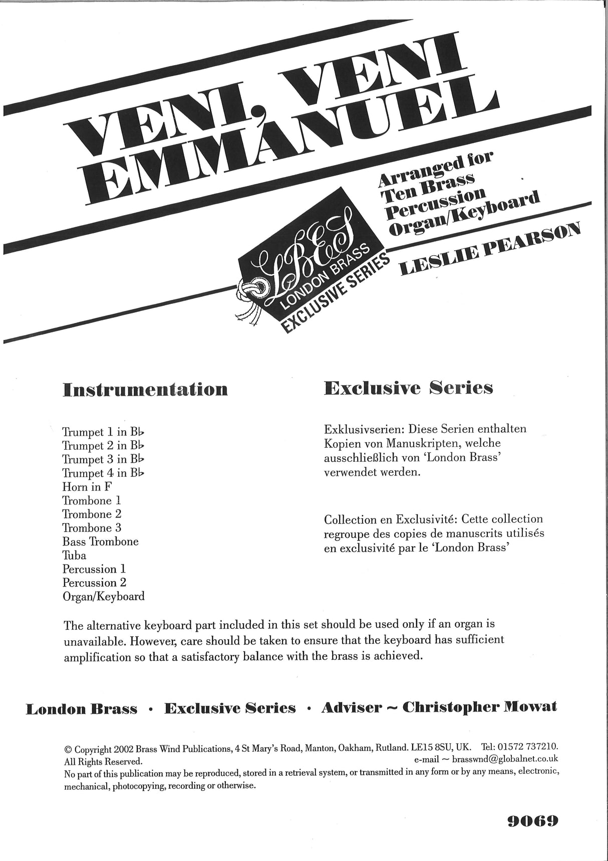 Veni, Veni Emmanuel (10-part,Perc,Kbd) (Brass Wind Publications)
