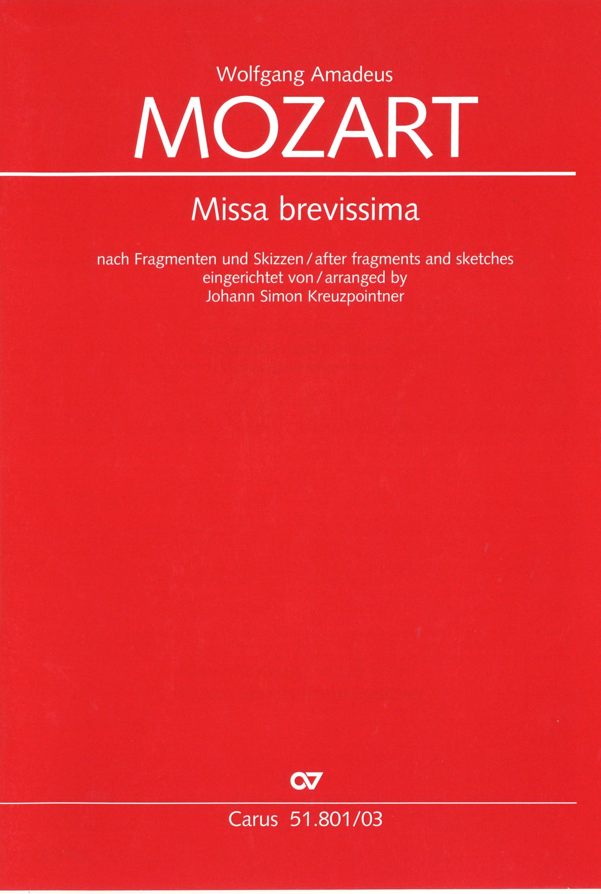 Mozart, Missa brevissima [L] (Carus)