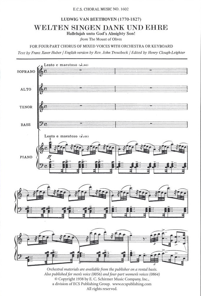 Beethoven, Welten singen Dank...(op. 85) (ECS Pub.)