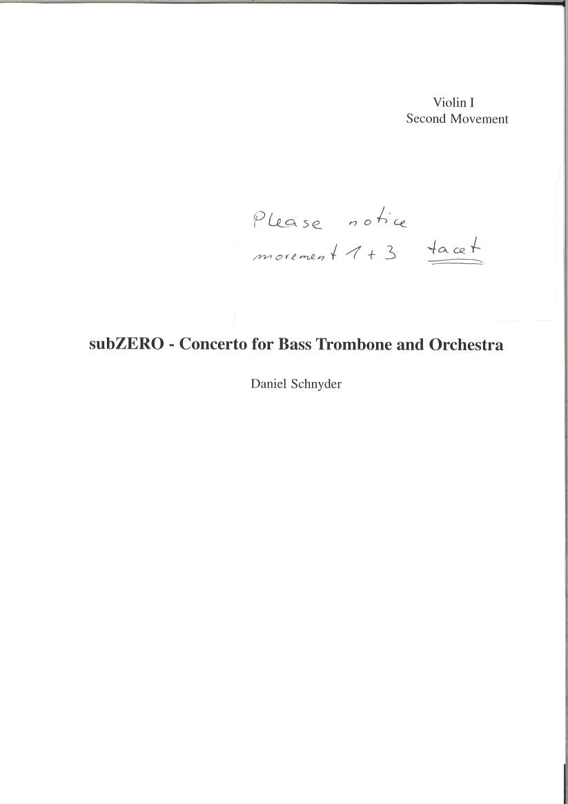 Schnyder, Concerto 'subZERO' Violin part (Kunzelmann)