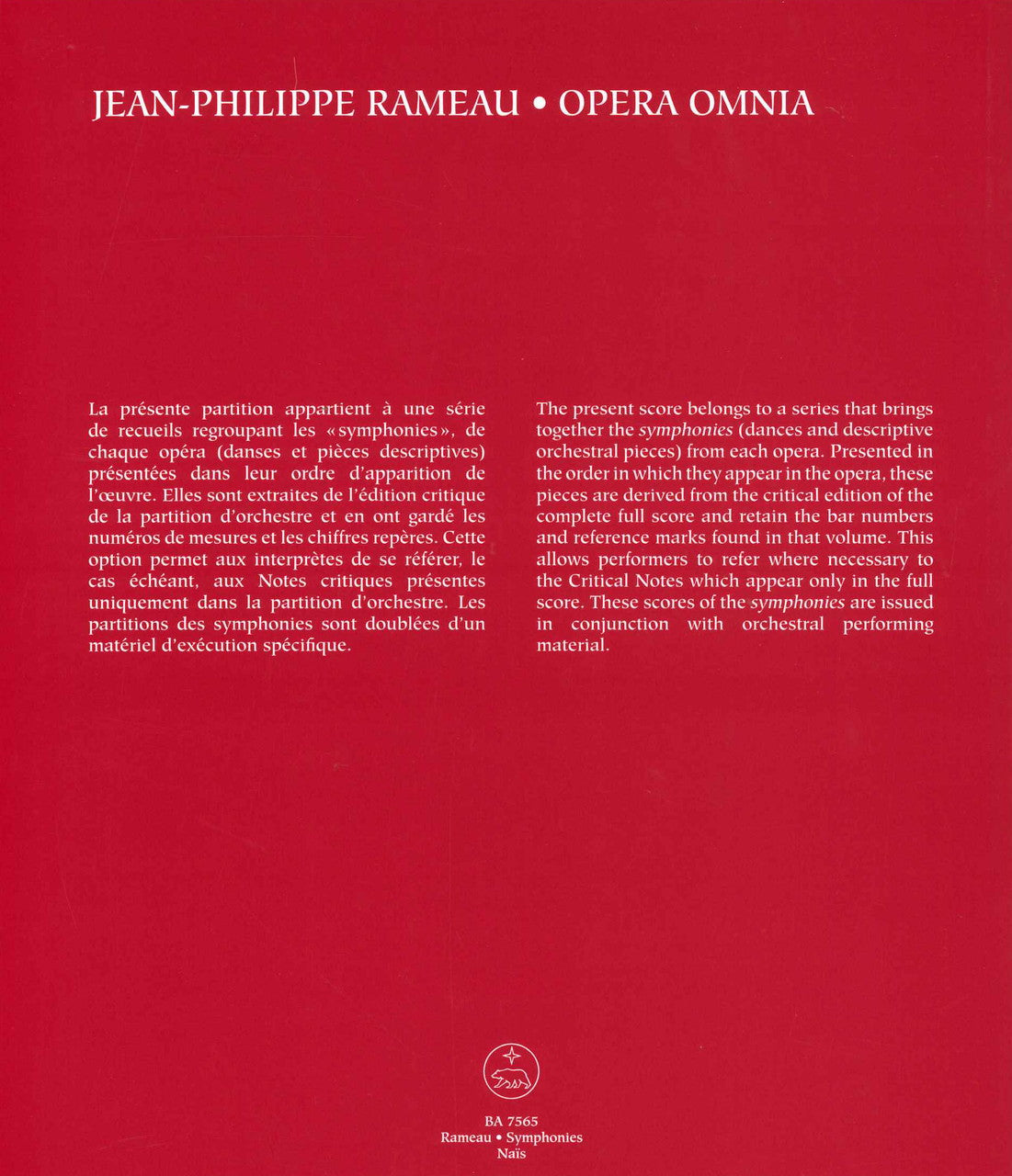 Rameau, Nais, Symphonies (Full Score) (Barenreiter)