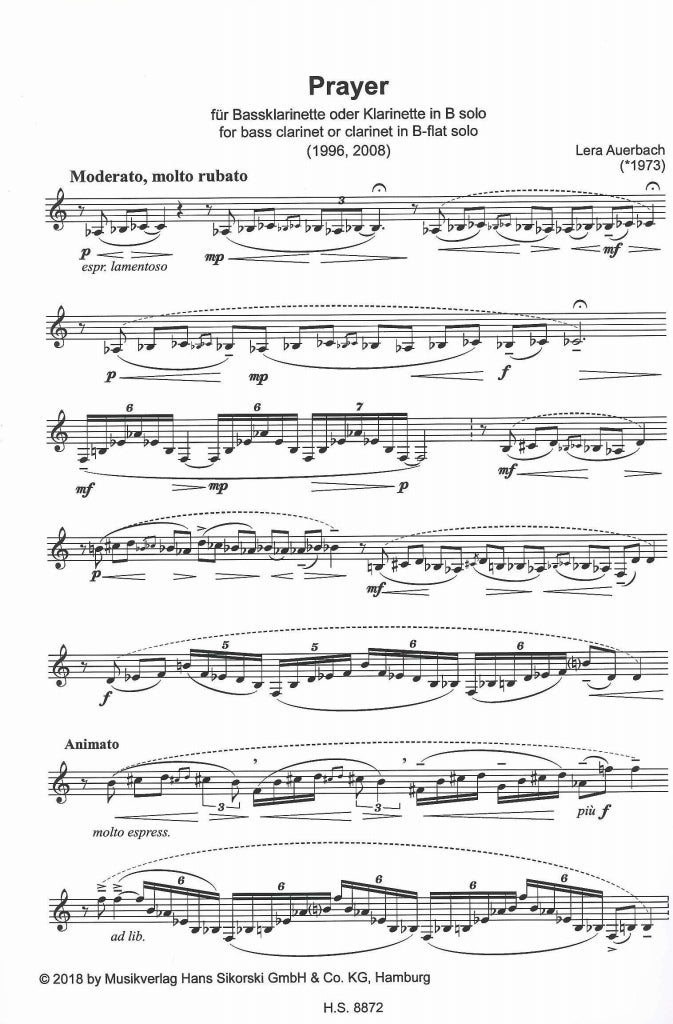 Auerbach, Prayer (BsCl/BbCl Solo) (Sikorski)