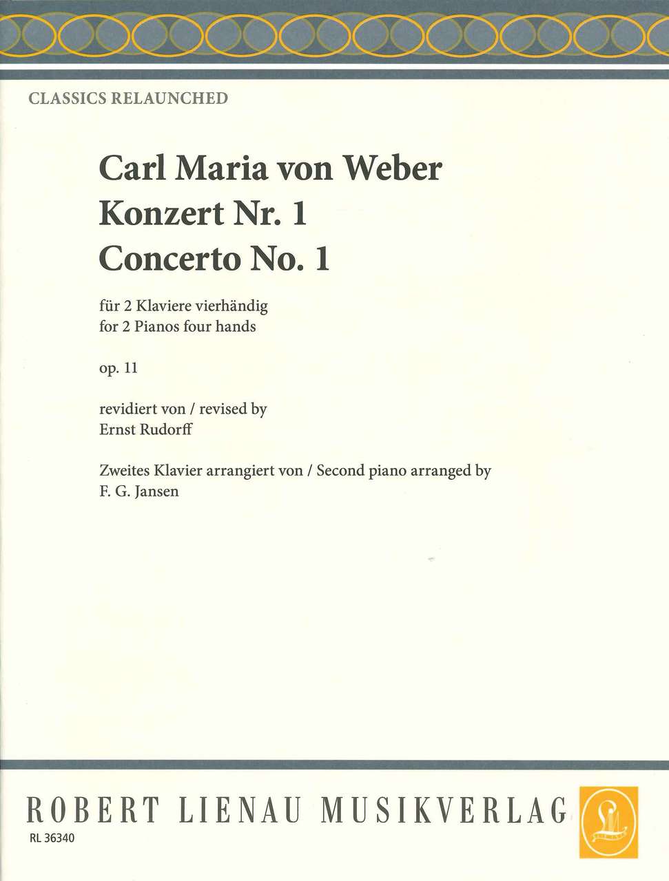 Weber, Concerto No. 1 (Parts; 2Pianos) (Lienau)
