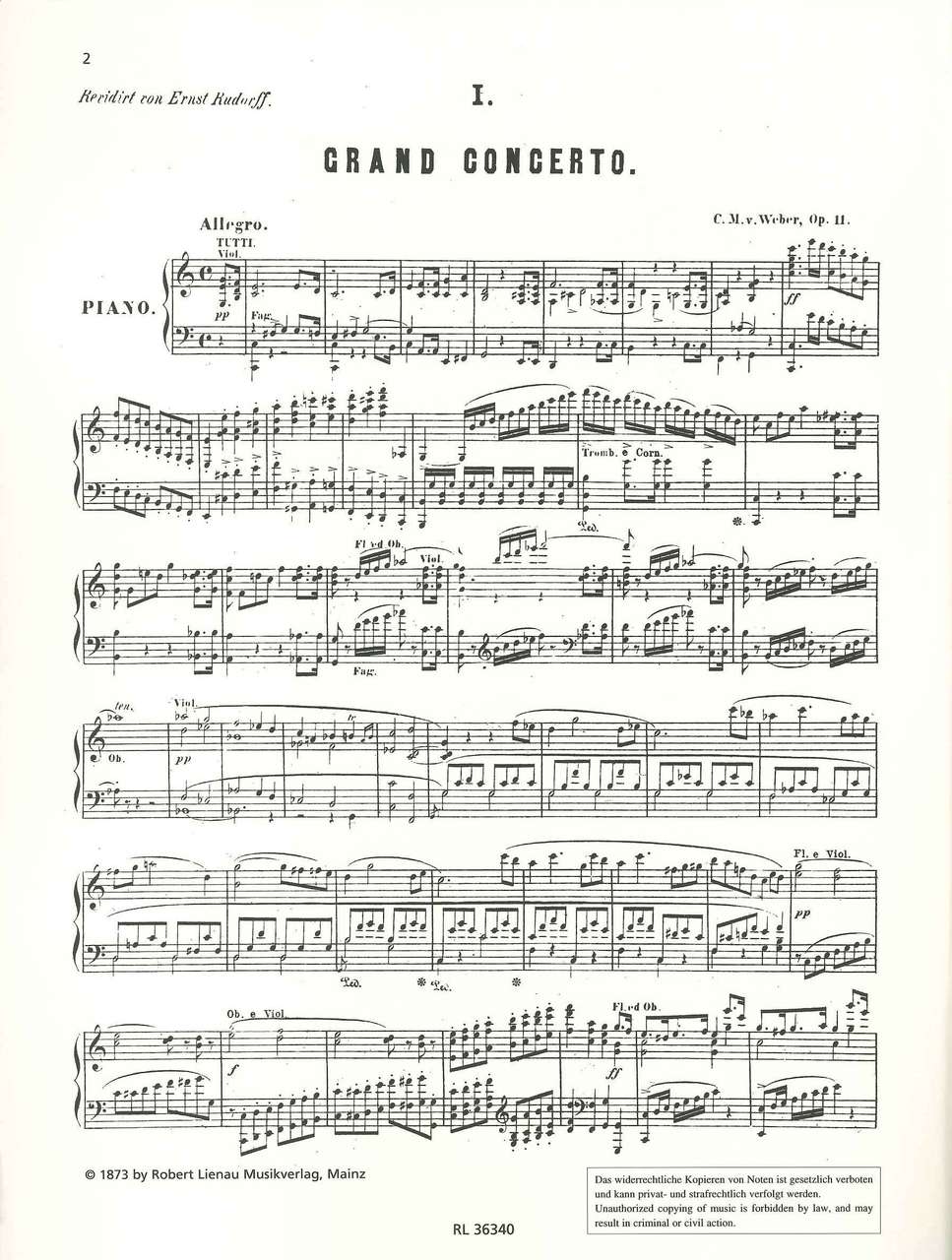 Weber, Concerto No. 1 (Parts; 2Pianos) (Lienau)