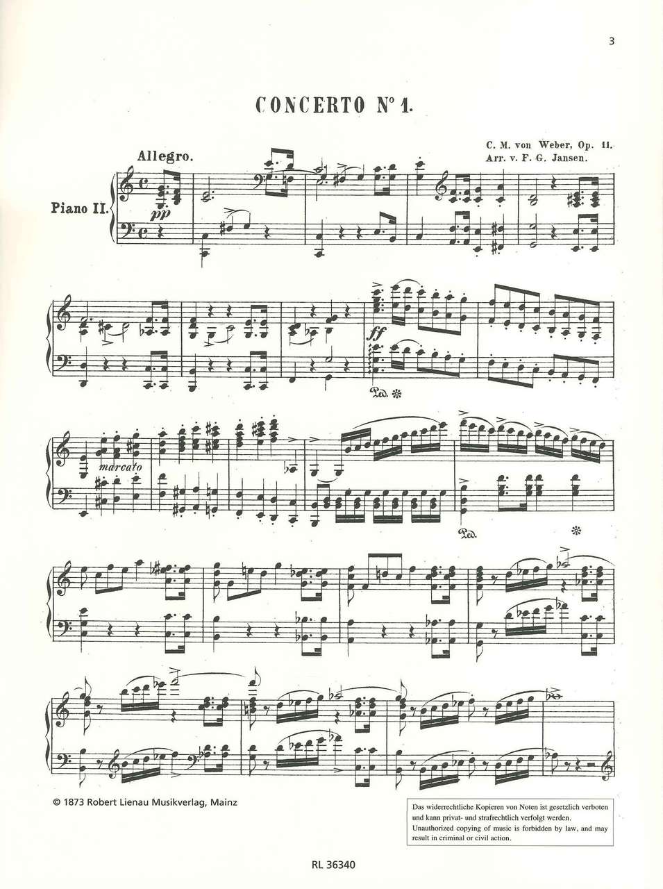 Weber, Concerto No. 1 (Parts; 2Pianos) (Lienau)
