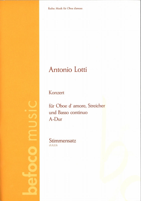 Lotti, Concerto in A for Oboe dmr Parts (Befoco)