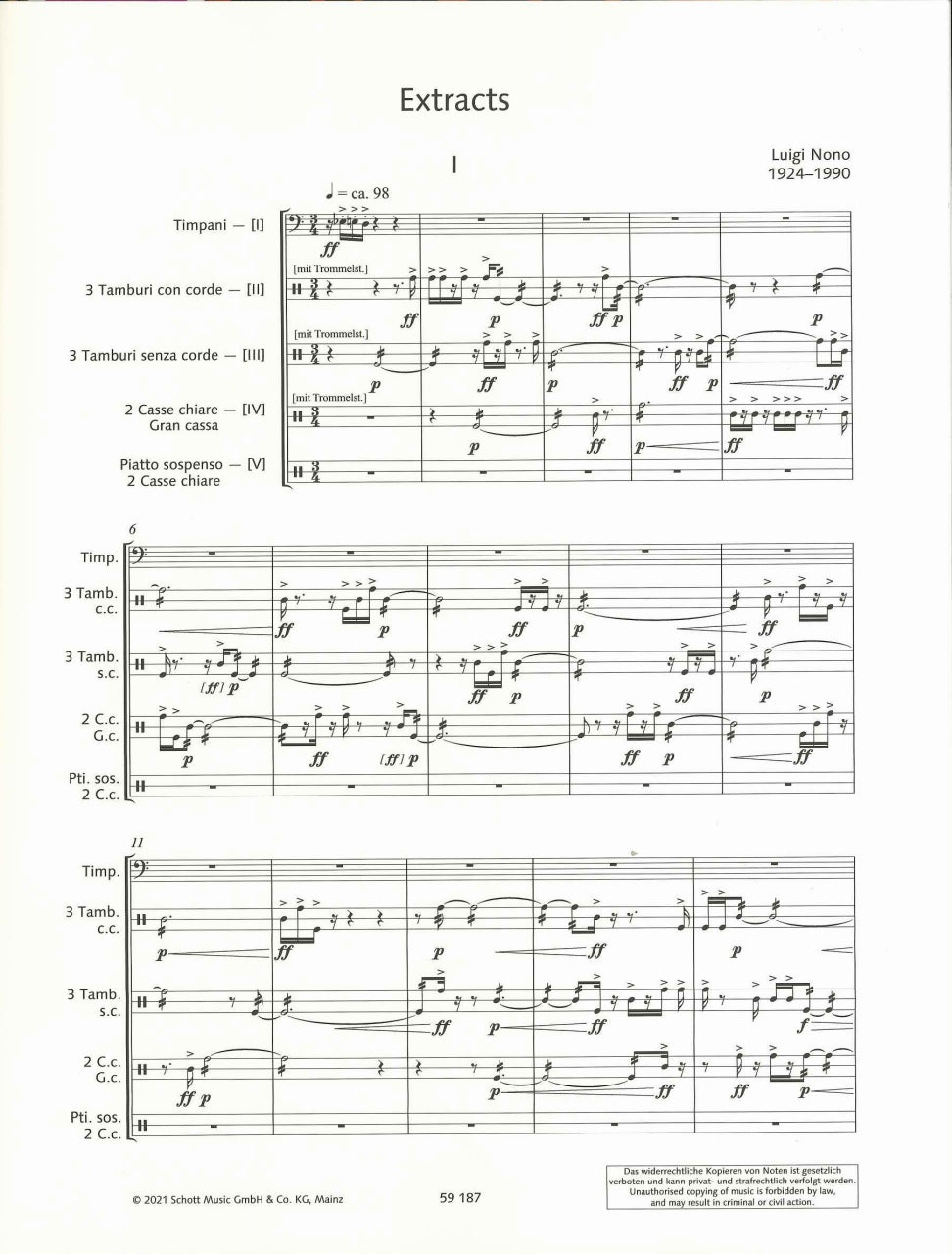 Nono, Extracts, for Percussion Ensemble (Schott)