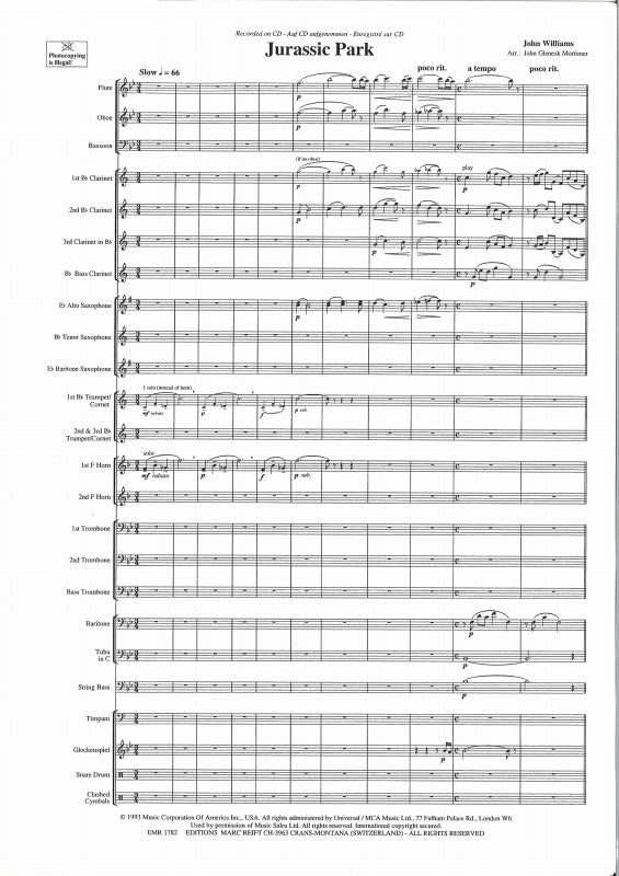 Williams,J., Jurassic Park (Concert Band (Reift)