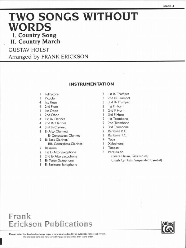 Holst, 2 Songs without Words (Erickson) (Erickson/Alfred)