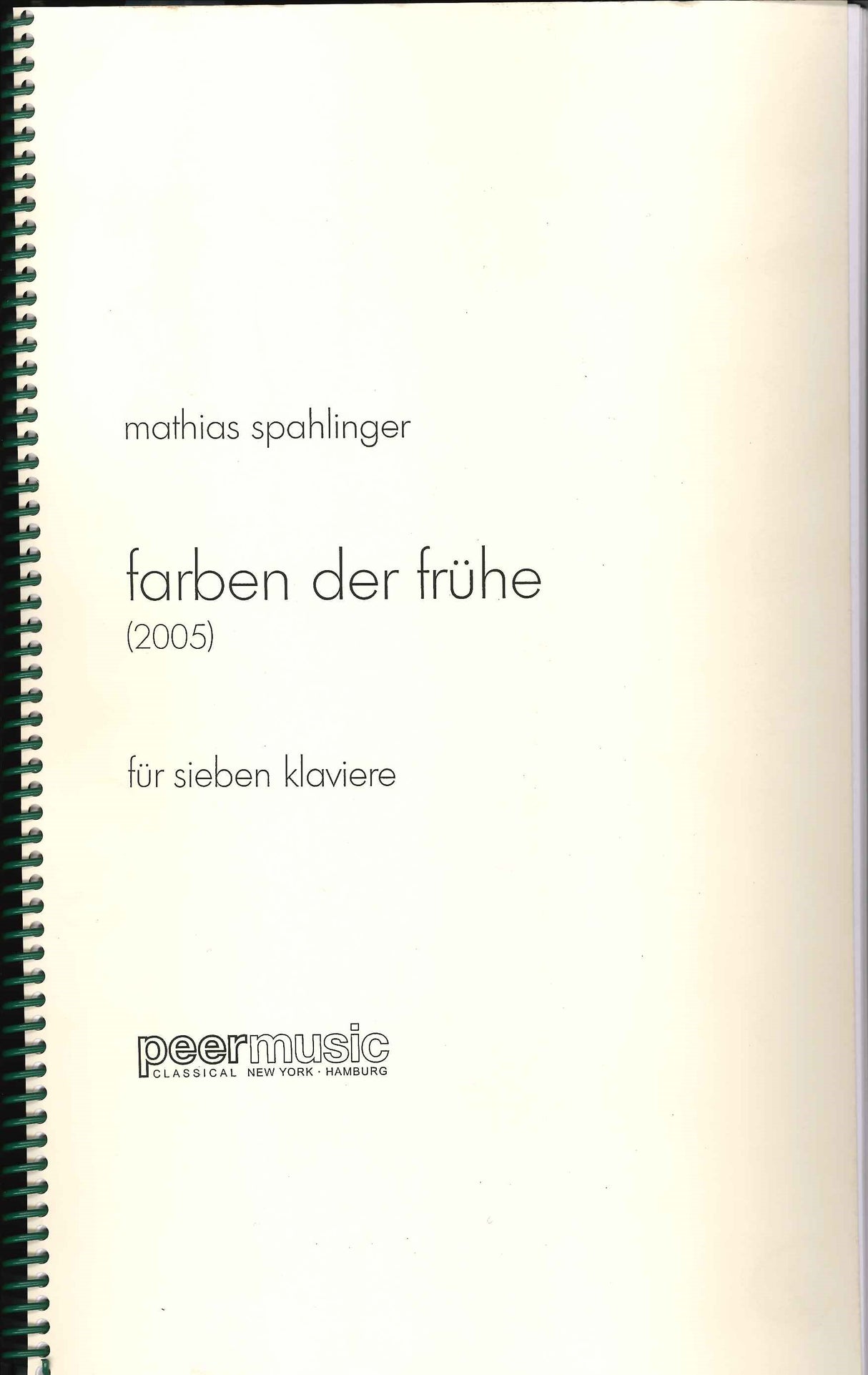 Spahlinger, Farben der Fruhe (7Pf) (Peermusic)