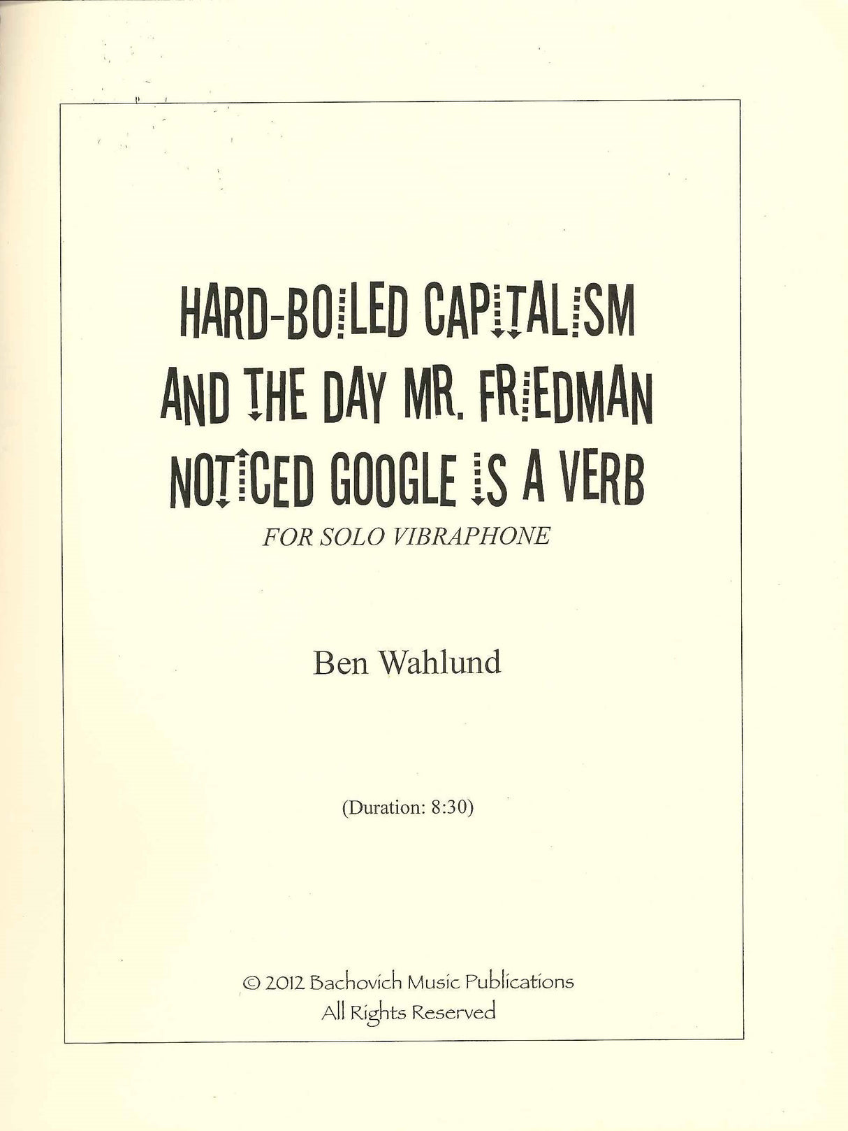 Wahlund, Hard-Boiled Capitalism and... (Bachovich Music)