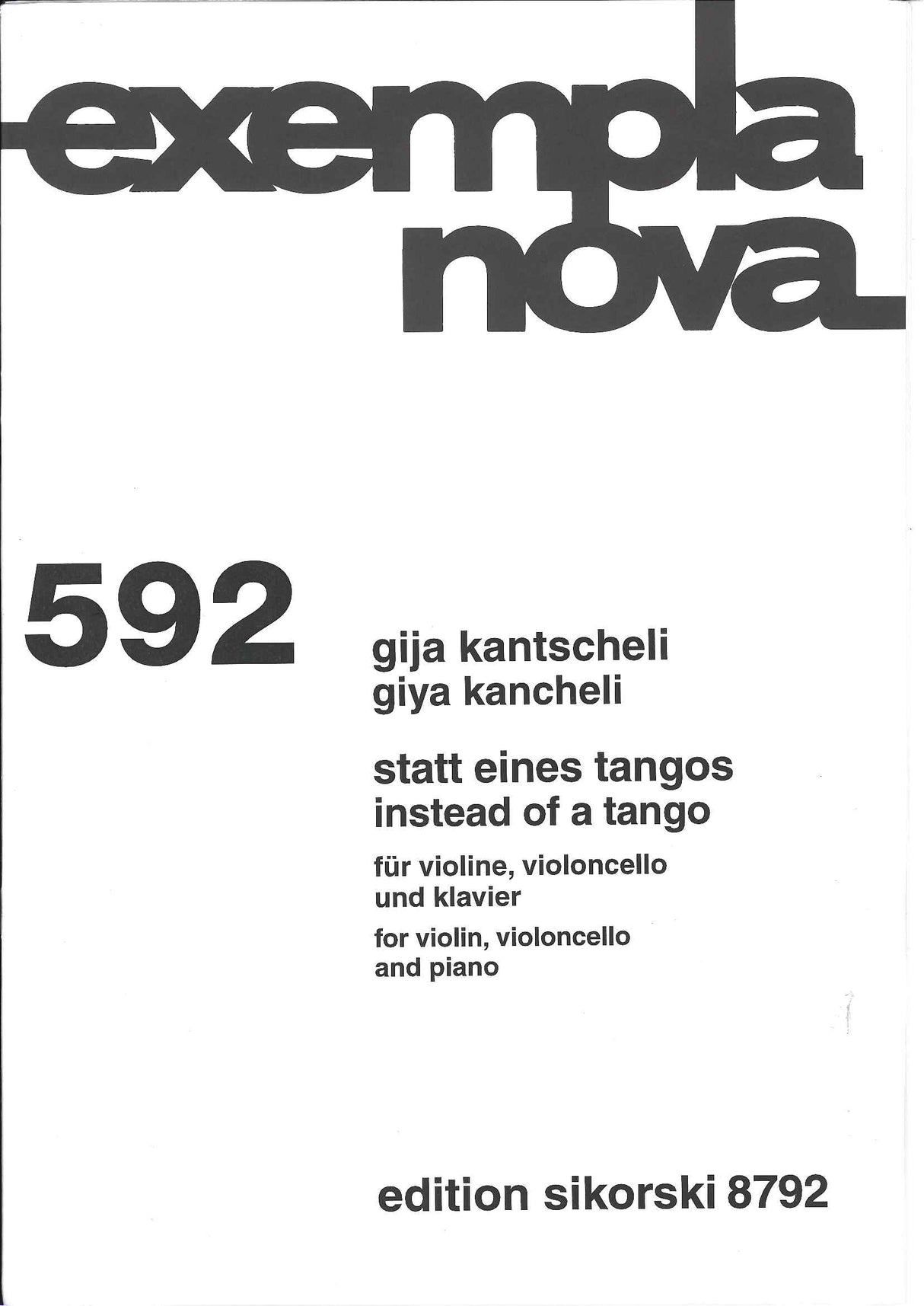 Kancheli, Instead of a Tango (Vn,Vc,Pf) (Sikorski)