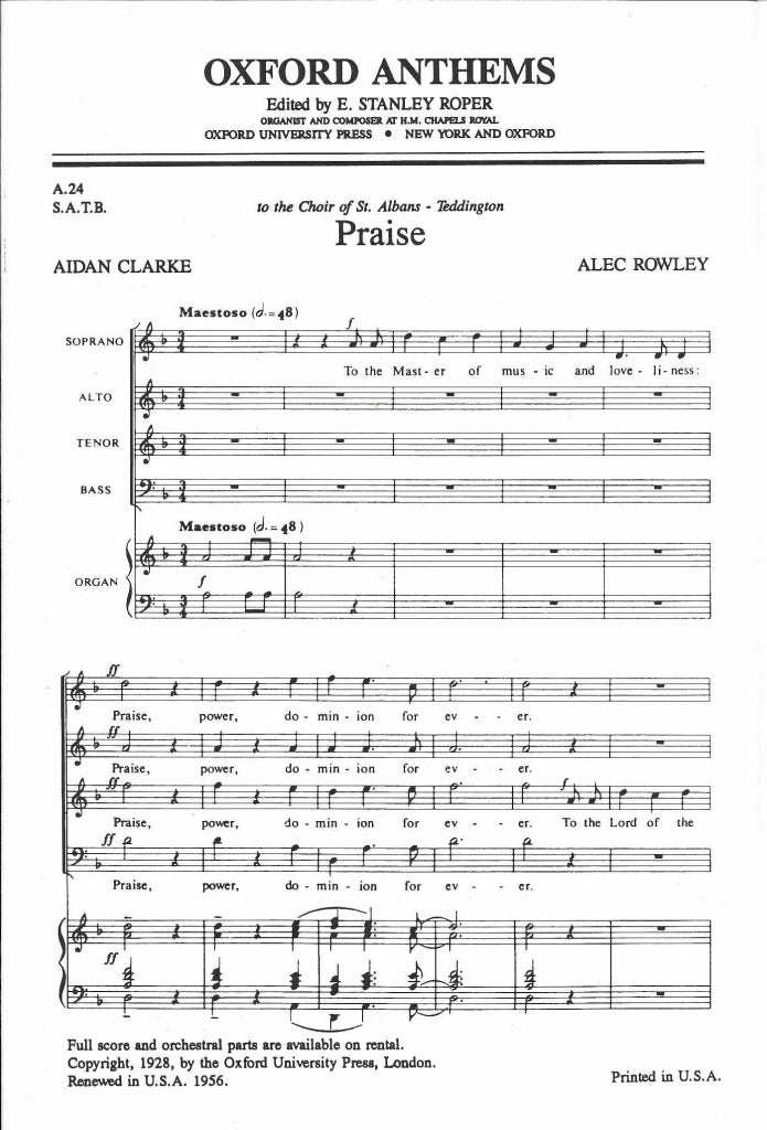 Rowley, Praise (SATB,Org) (Oxford University Press)