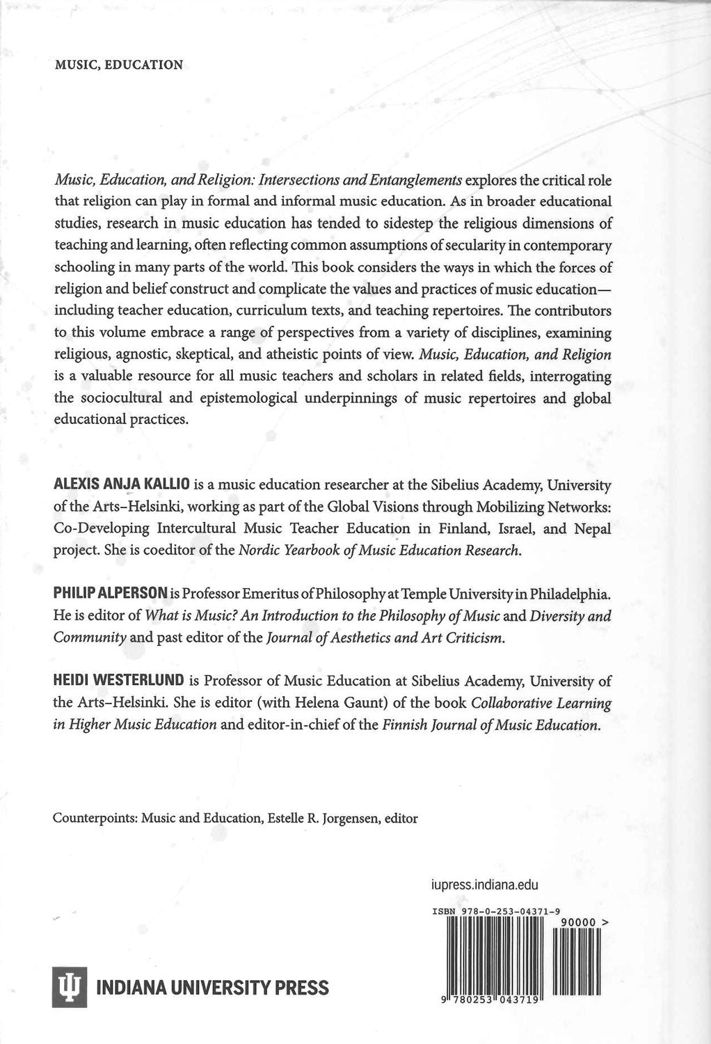 Kallio, Music, Education, and Religion(h (Indiana University Press)