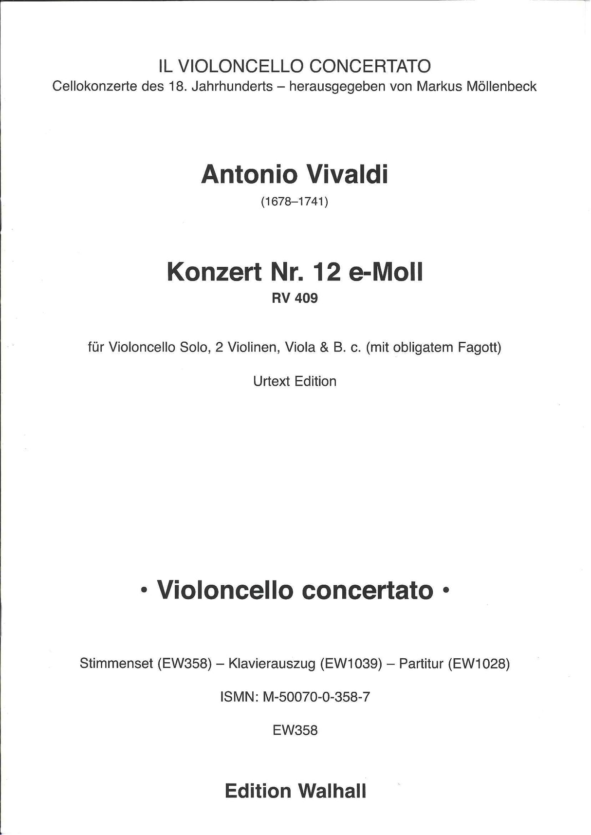 Vivaldi, Concerto in e RV 409 Parts (Walhall)