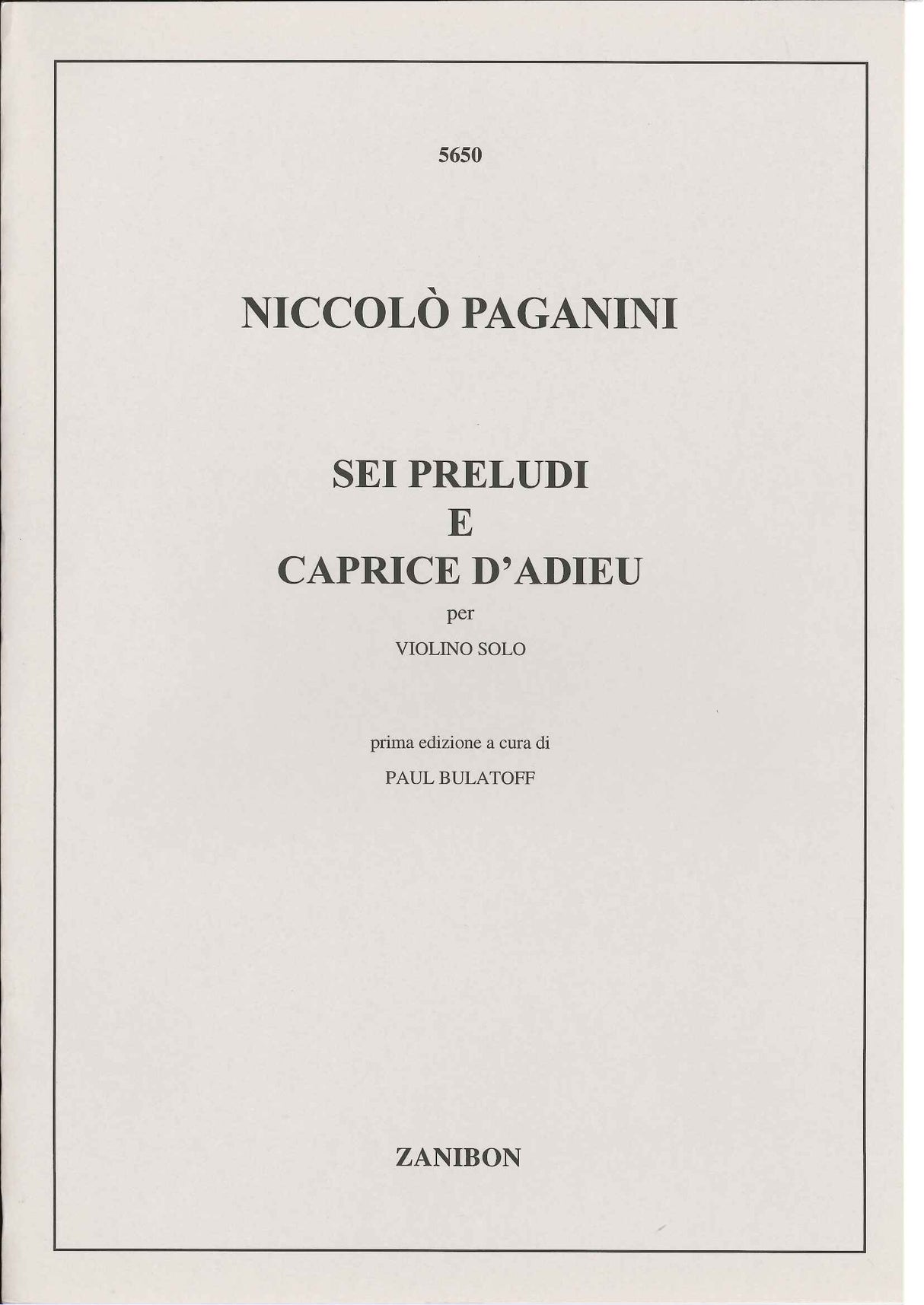 Paganini, 6 Preludi; Caprice d'adieu (Zanibon)