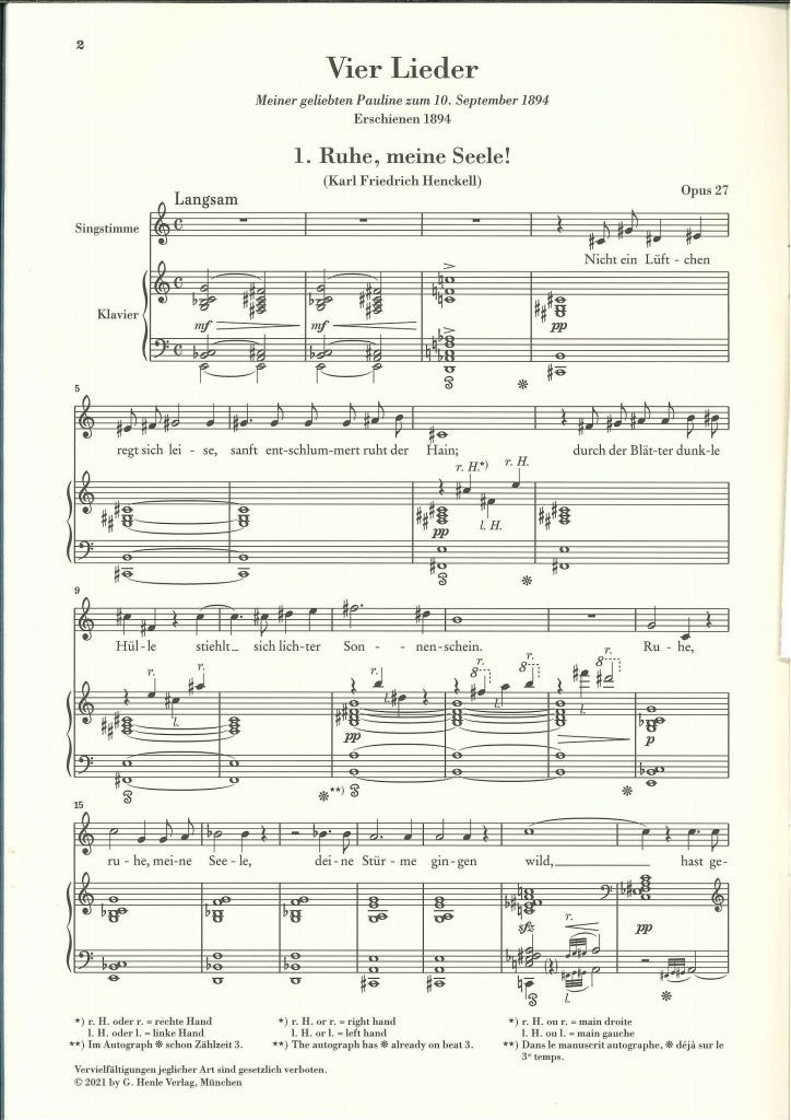 Strauss,R., 4 Lieder op. 27 (orig=H) (Henle)