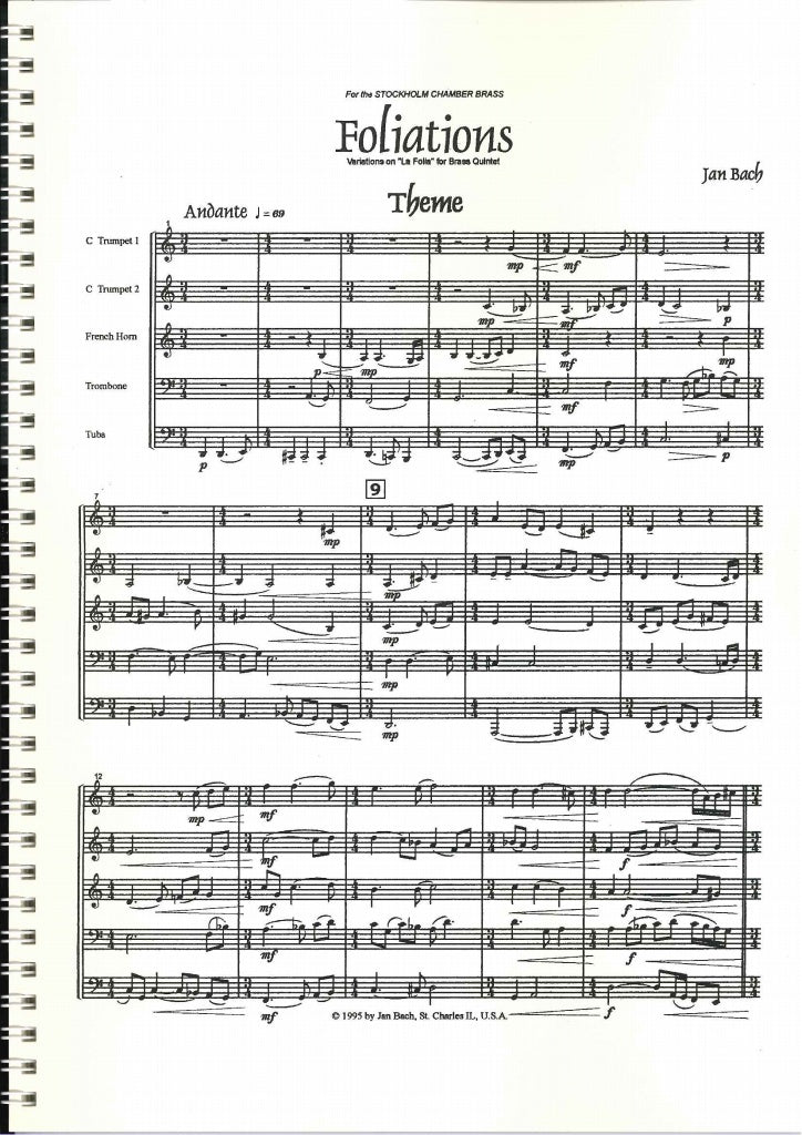Bach,Jan, Foliations (Quintet) (Meadow Music/Cimarron Music Press)