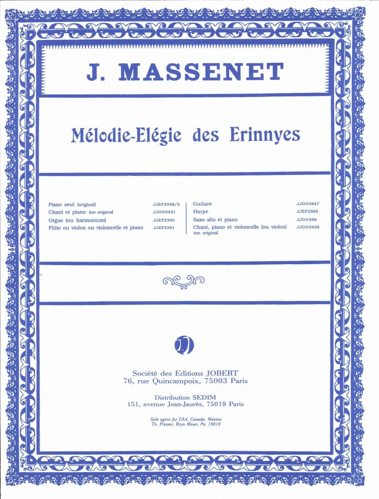 Massenet, Elegie des Erinnyes: Melodie (Jobert)