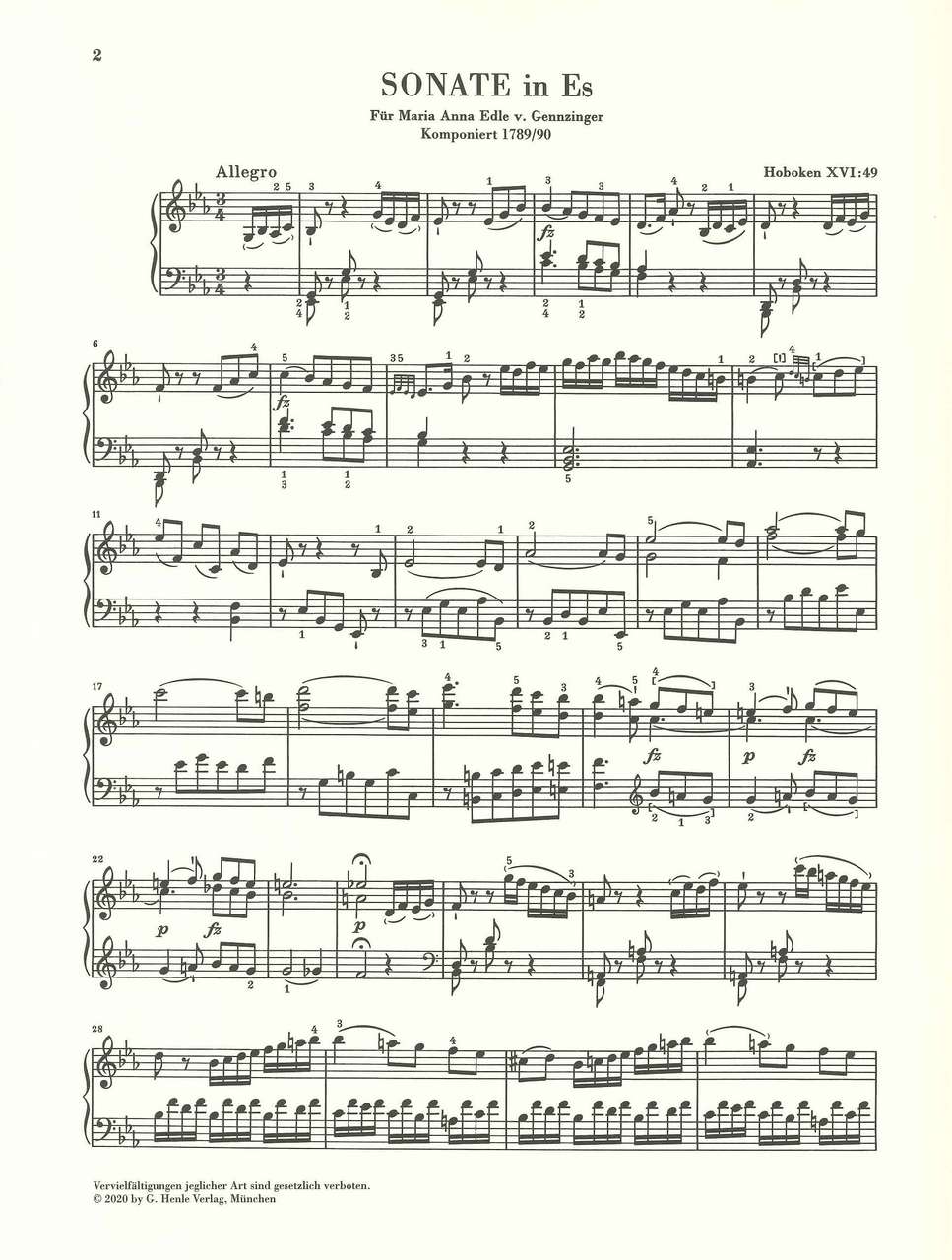Haydn, Sonata Hob. 16/49 in Eb (Kissin) (Henle)