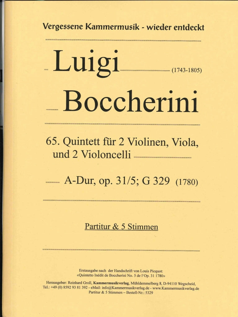 Boccherini, Quintet G 329 in A op. 31/5 (Kammermusik Verlag)