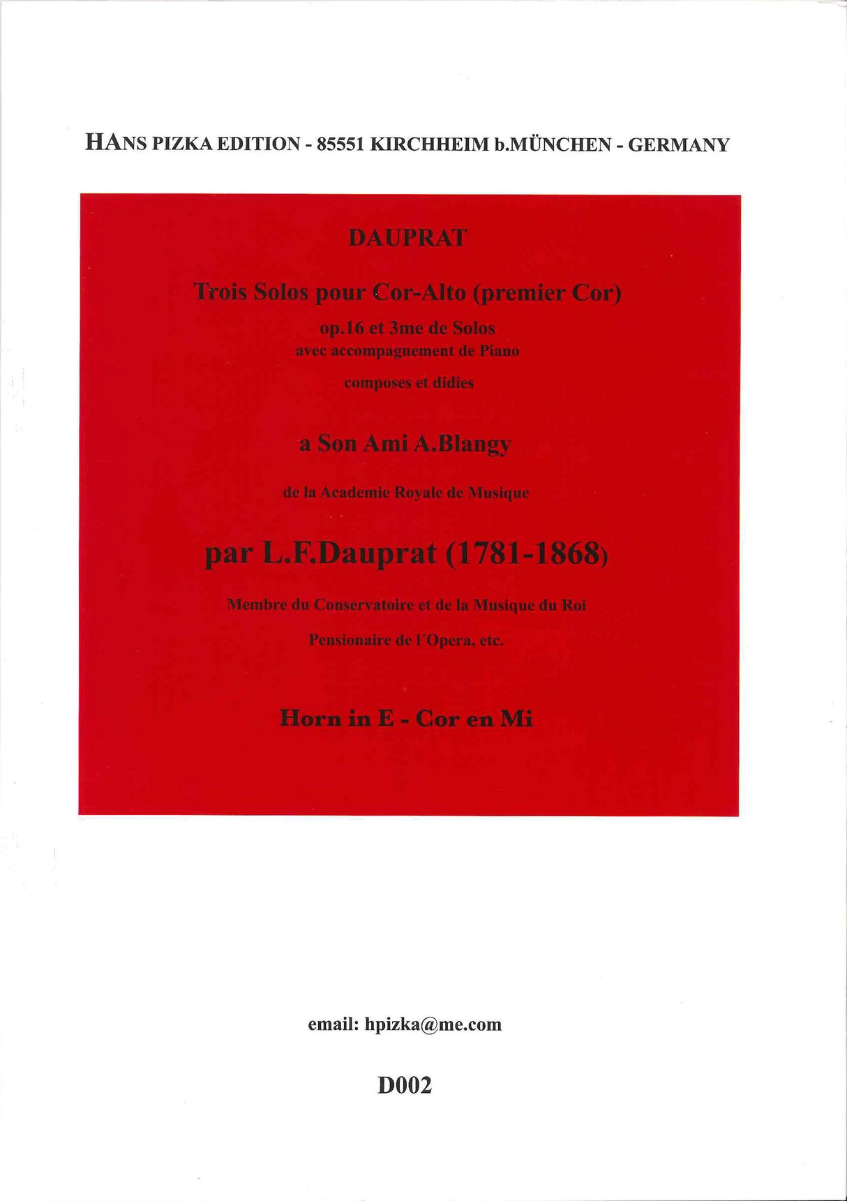 Dauprat, 3 Solos pour Cor alto op. 16 (Pizka)