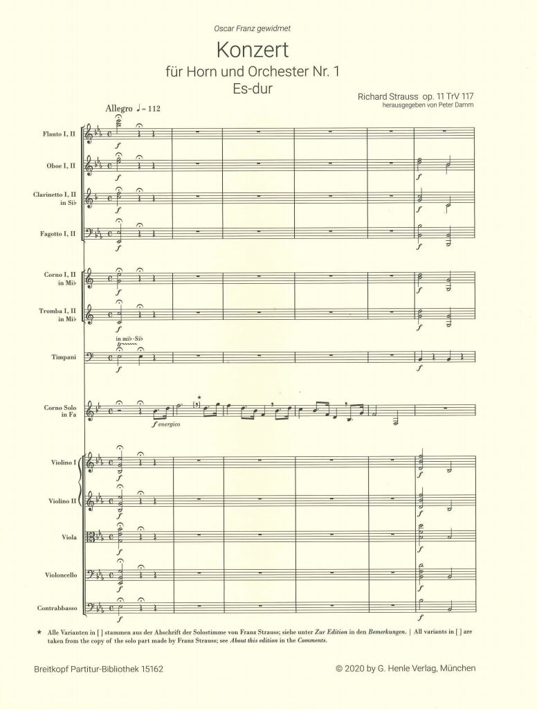 Strauss,R., Concerto for Horn 1 Full Scr (Henle/Breitkopf)