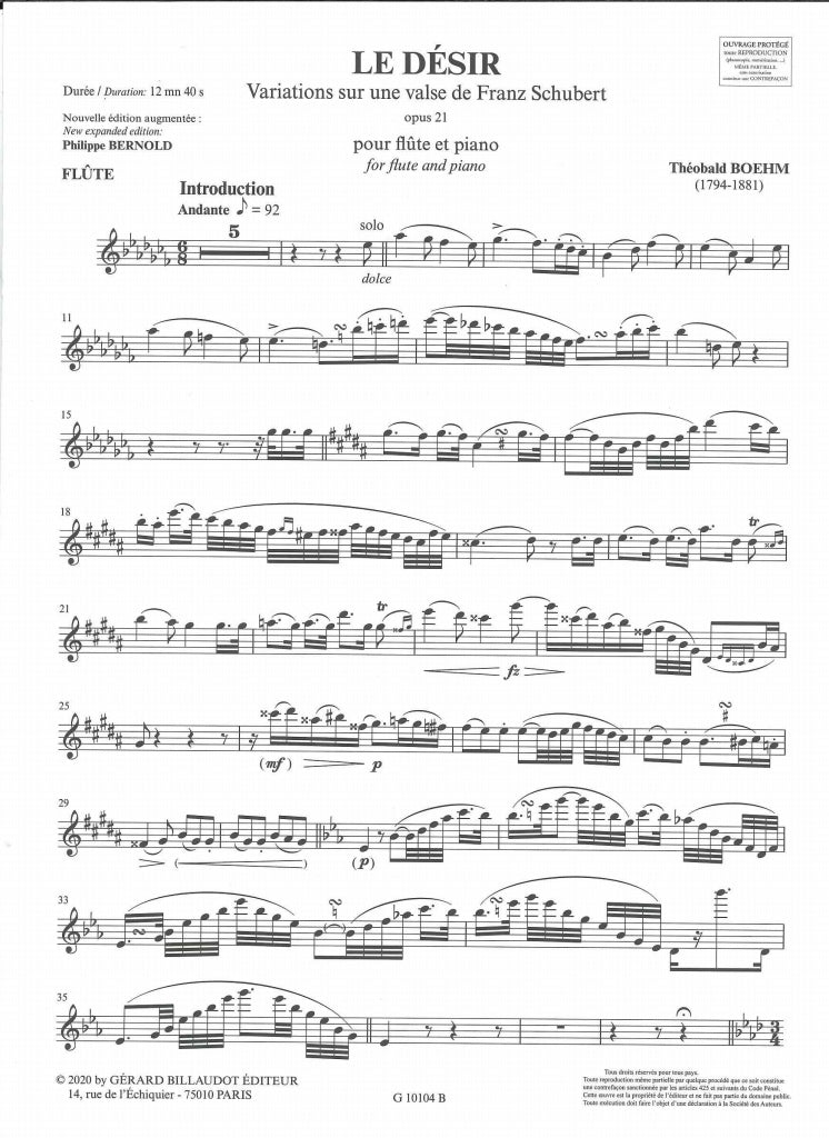 Boehm, Desir op. 21 (Bernold) (Billaudot)