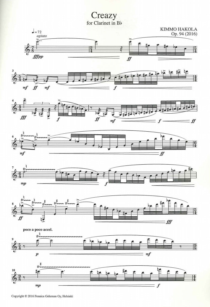 Hakola, Creazy, op. 94 (2016) (Fennica Gehrman)