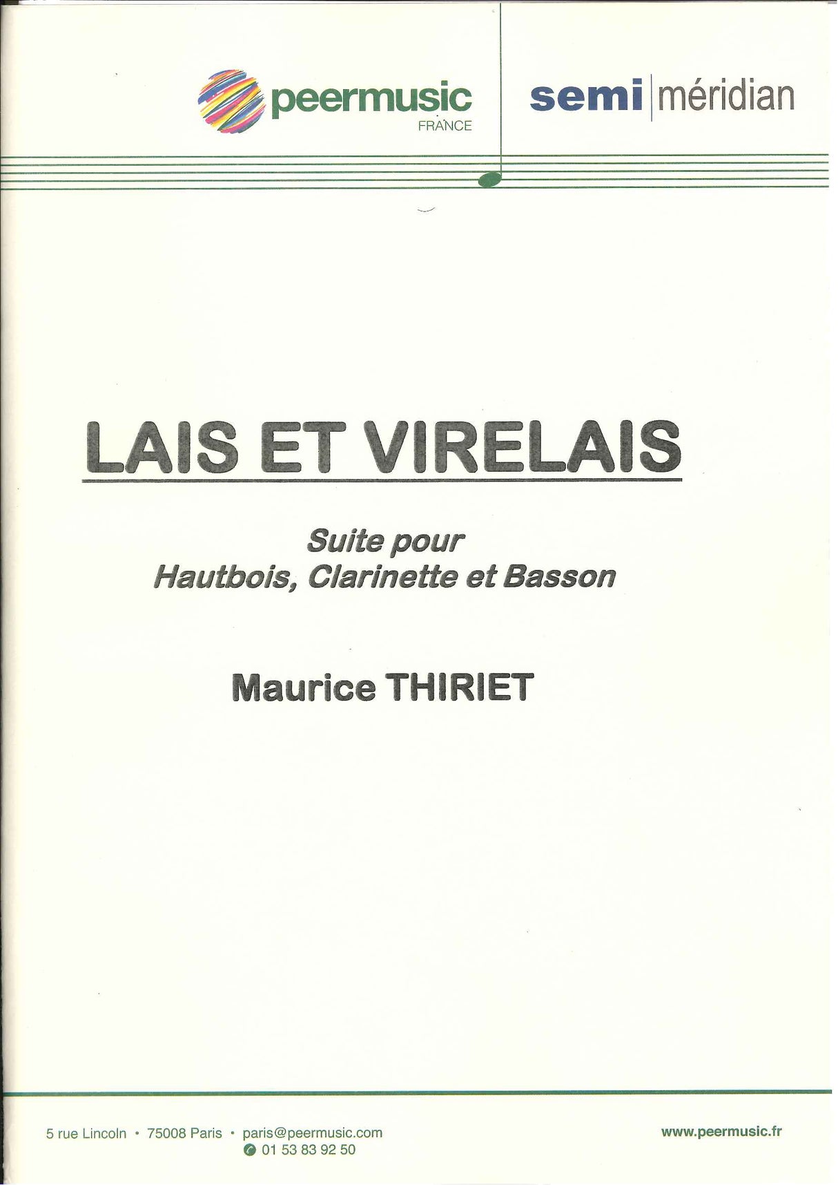 Thieriet, Lais et Virelais (Ob,Cl,Bn) (Meridian/Peermusic)