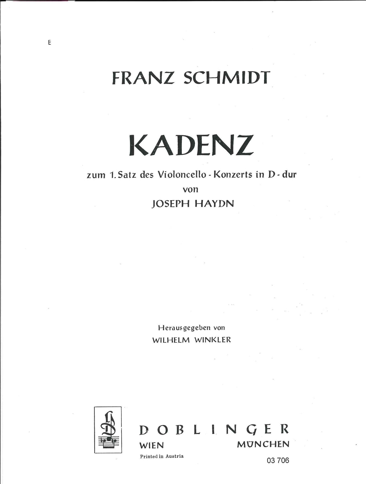 Haydn/Schmidt, Concerto in D, Candenza (Doblinger)
