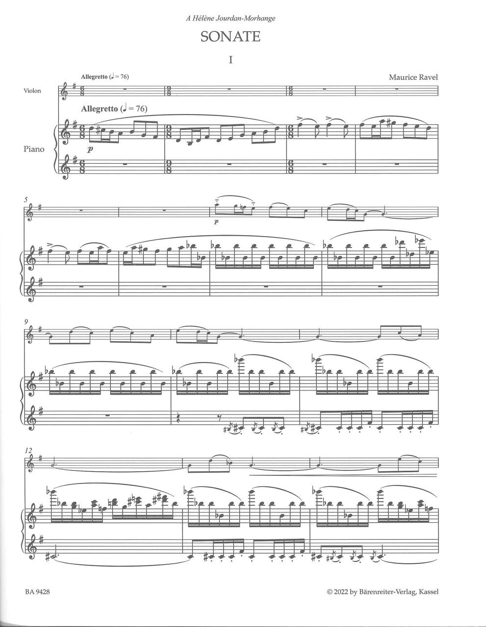 Ravel, Sonate; Berceuse sur le nom Faure (Barenreiter)