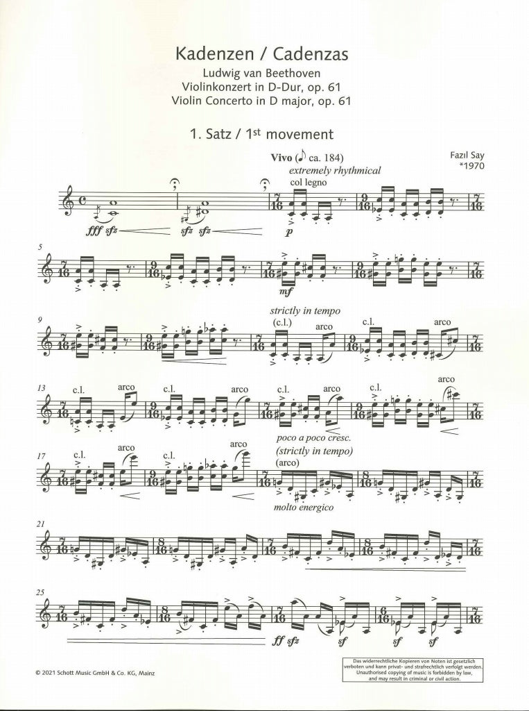 Beethoven/Say, Concerto, Cadenzas (Schott)
